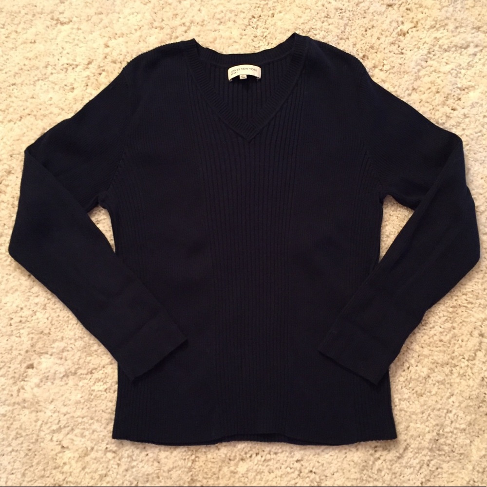 Jones New York Navy blue V neck sweater